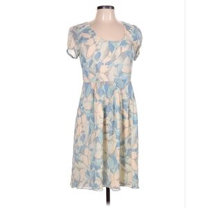 Anthropologie Moulinette Soeurs Pale Blue Ethereal Silk Leaf Print Dress Size 10
